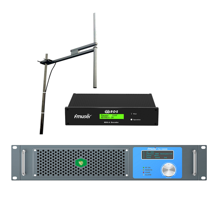FMUSER FU-1000D Professional 1000Watt 1KW FM Broadcast Radio Transmitter + FU-DV2 Antena + 30m 1/2 "kablea RDS kodetzaile digitalarekin Hiria / Komunitatea / Irrati komertzialerako