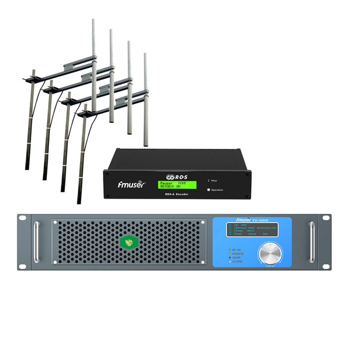 FMUSER FU-1000D Professional 1000Watt 1KW FM Broadcast Radio Transmitter + 4 Bay FU-DV2 Antena + 30m 1/2 "kablea RDS Kodetzaile Digitalarekin Hiria / Komunitatea / Irrati komertzialerako