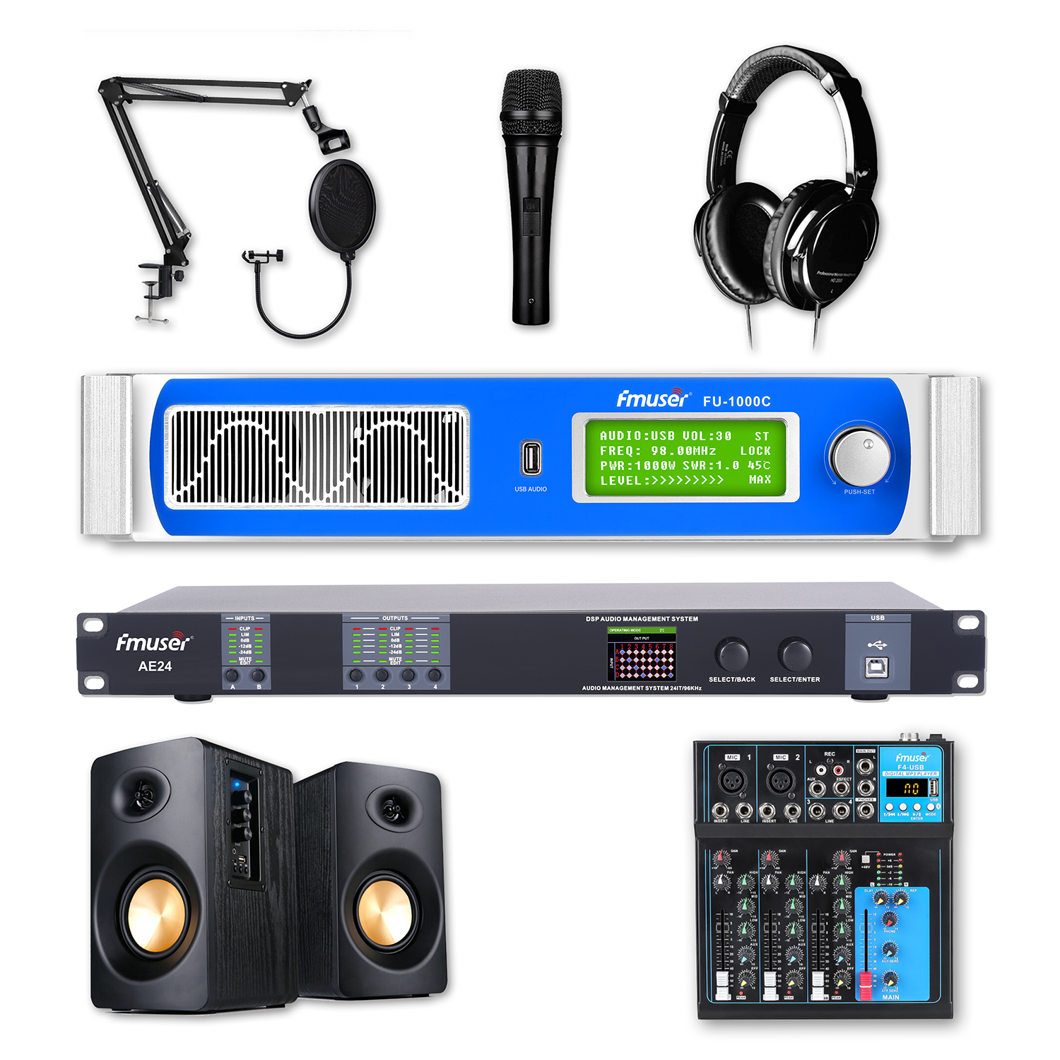 FMUSER BS-1M Professional FM Radio Station Equipment Package for broadcast studios and podcasts Broadcasting for live news, special interviews, church preaching, entertainment programs