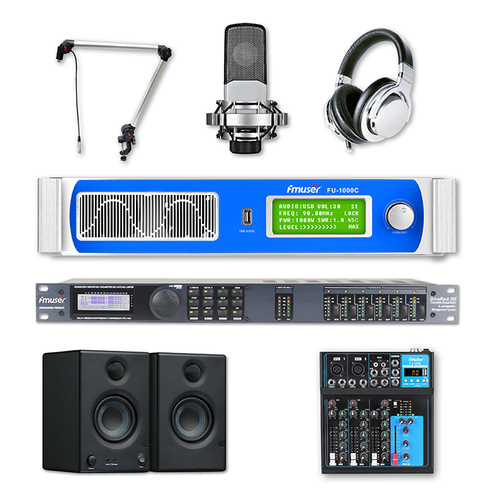 FMUSER BS-2M 专业 FM 广播电台设备包，适用于广播工作室和播客 直播新闻、特别采访、教堂布道、娱乐节目
