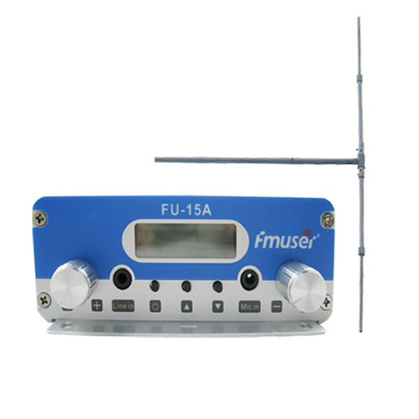 Engros Amazon FMUSER FU-15A sølv 15W FM-radiotransmitter indstiller lang række FM-sendere FM Exciter + DP100 1/2 Wave Dipole antennekit til FM-radiostation CZE-15A CZH-15A