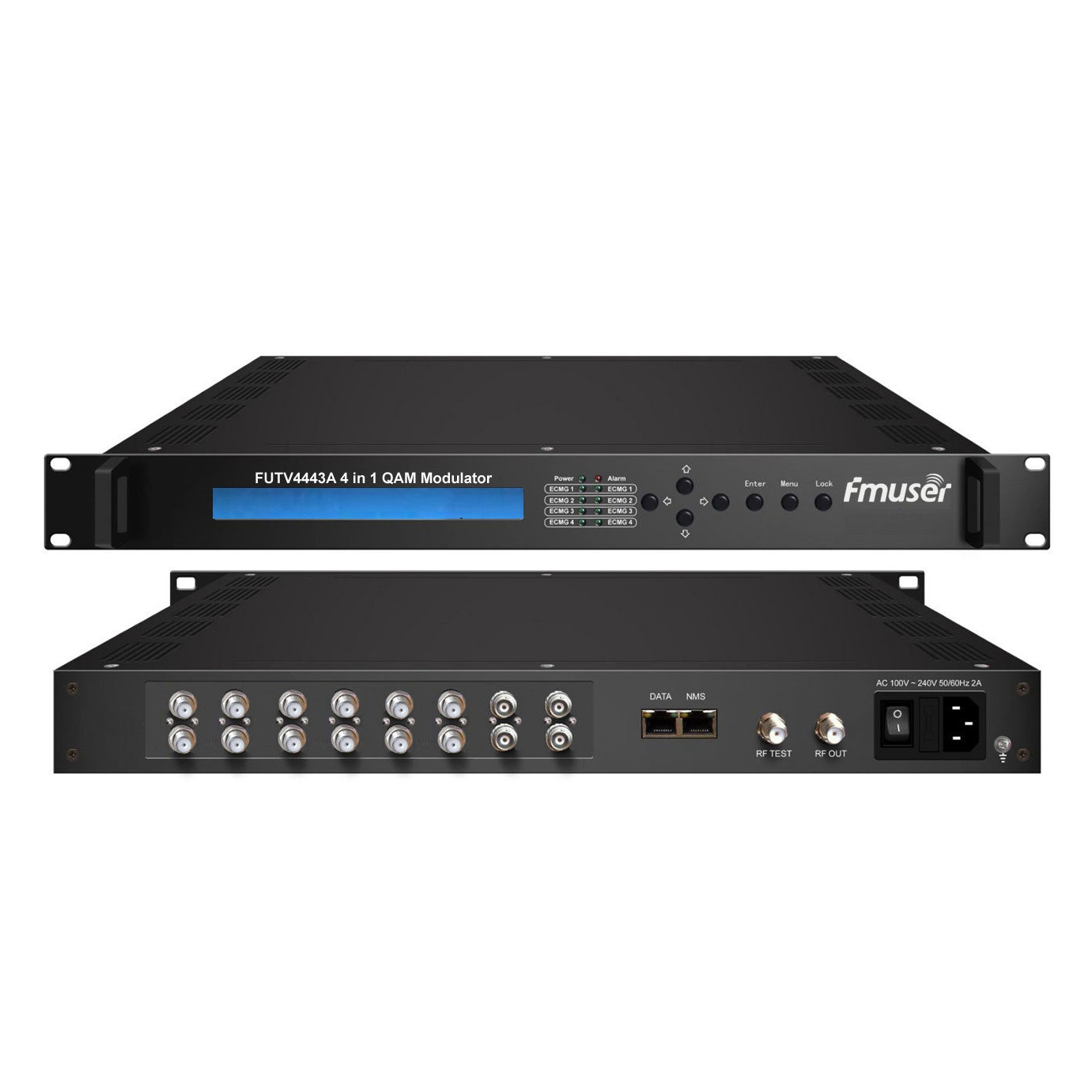 FMUSER FUTV4443A-10 4 in 1 Mux-Scrambling QAM(6 DVB-S2 tuner+4 ASI input optional,4 multiplexing, 4 scrambling and 4 QAM modulating)with SNMP management