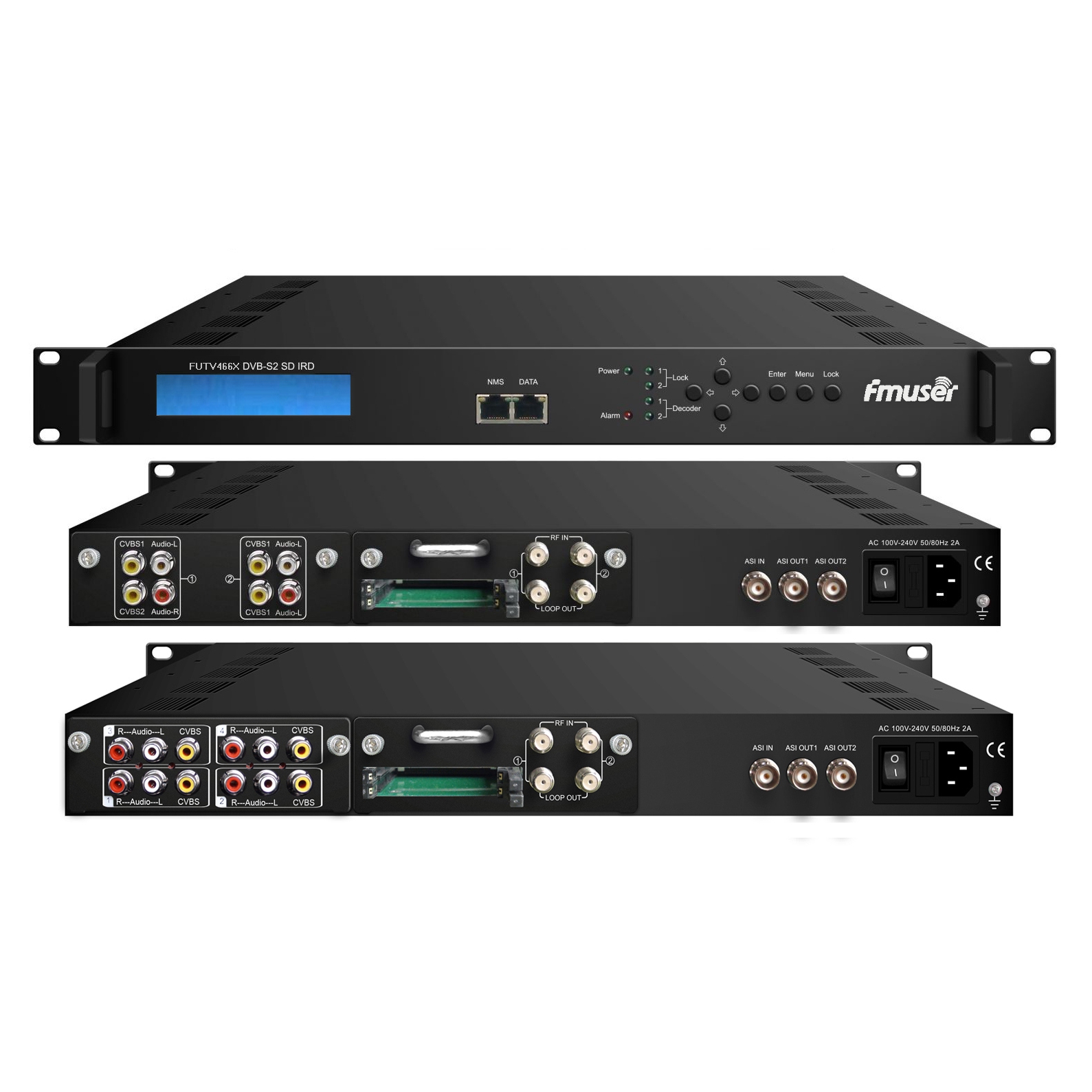 „FMUSER FUTV466X 2“ imtuvas CAM SD IRD (2 DVB-C / T / S / S2 RF įvestis, 1 ASI IP įvestis, 2 ASI 1 IP išvestis) su MUX