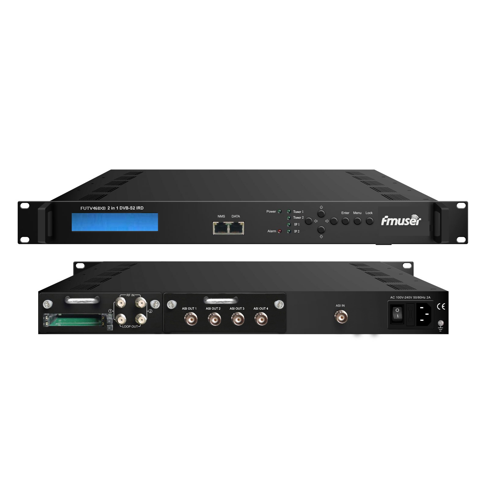 FMUSER FUTV468XB 2 ტიუნერის კამერა IRD (2 DVB-C / T / S / S2 RF შეყვანა, 1 ASI 2 IP ინ, 4 ASI IP გამოსავალი)