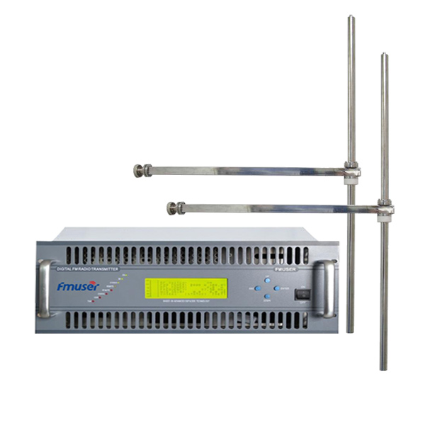 FMUSER FU618F-2000C 2KW جهاز إرسال FM احترافي الحجم الصغير DSP DDS Broadcaster + 2 BAY FM-DV1 هوائي ثنائي القطب