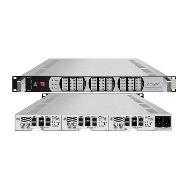 FMUSER FUTV438 256 X 3 IP MPTS / SPTS multiplexing Scramble 8 X 3 DVB-C Out QAM Modulator ერთად 2 მოდული 16 სიხშირეები