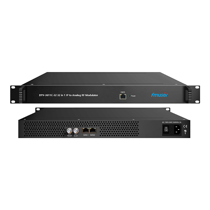 FMUSER DTV-3611C-32 IP (MPTS/SPTS) через 2/4 порта GE (MPTS/SPTS) в радиомодуляторе 32 PAL/NTSC/SECAM