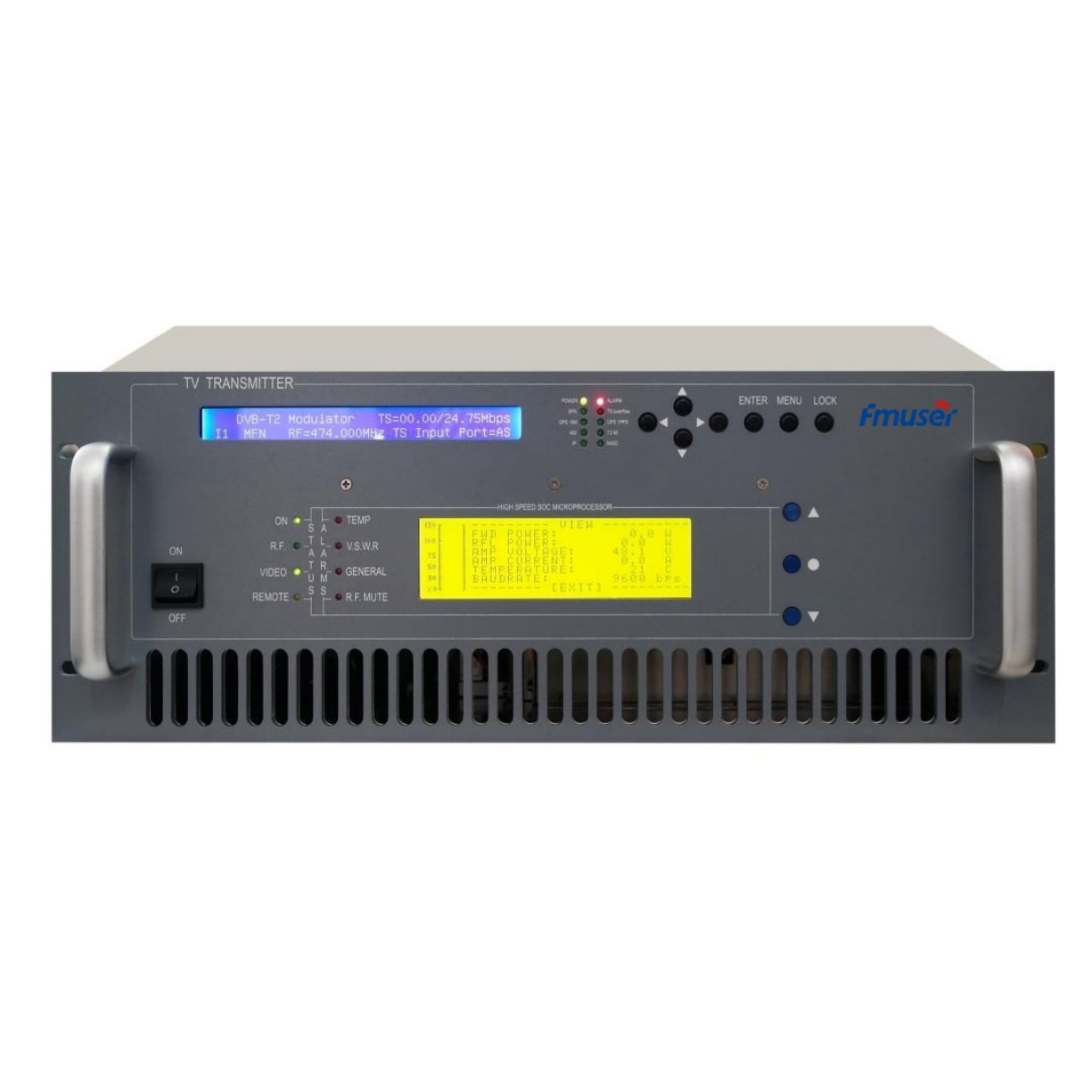 FMUSER FU518D-100W 100Watt VHF / UHF ციფრული სატელევიზიო ტერიტორიული მაუწყებელი გადამცემი ტელევიზია Numerique Terrestre TNT (DVB-T / ATSC / ISDB-T) პროფესიონალური ტელევიზიისთვის