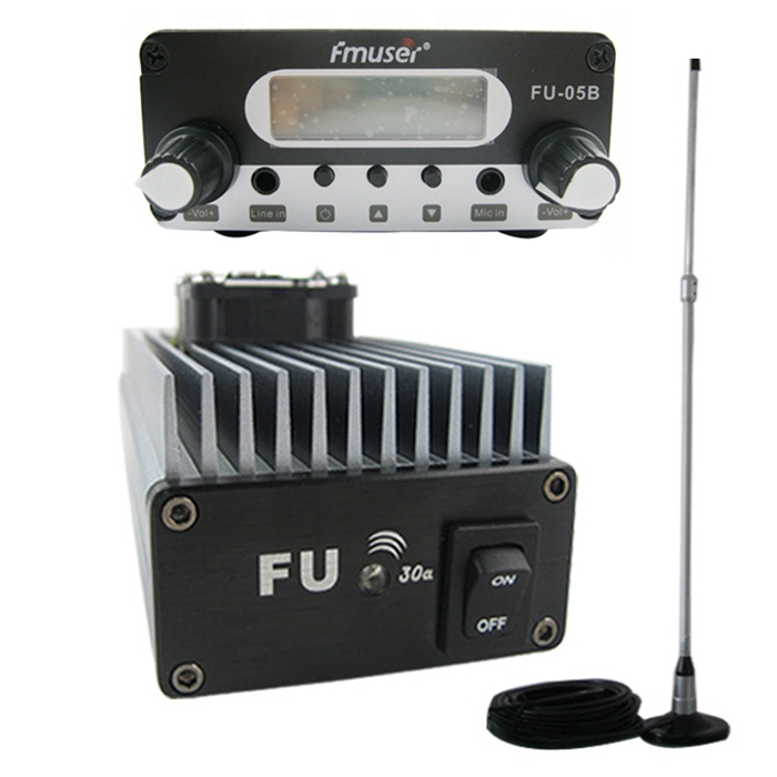 FMUSER FU-30A 30W Professional FM Power Amplifier FM Transmitter FM Exciter 85 -110MHz + CA200 Car Sucker FM Antenna