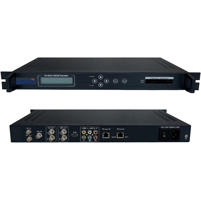 FMUSER FU-6431 Decodificador DVB-S / S2 RF 1ASI Iuput ASI SDI HD IP AV YPbPr Saída AVS AVS + Panel de descodificación LCD